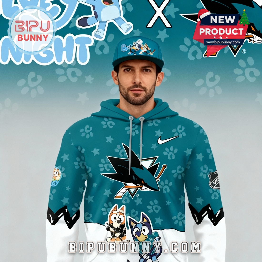 San Jose Sharks NHL Bluey Night Limited Hoodie San Jose Sharks NHL Bluey Night Limited Hoodie