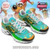 Side view of vibrant Christmas sneakers inspired by Scooby-Doo, showcasing detailed artwork and bold colors!