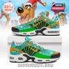Side profile of holiday-themed sneakers featuring festive Scooby-Doo artwork and detailed Christmas motifs!