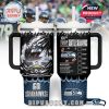 Full wrap insulated Seahawks tumbler featuring stadium artwork, team logo, and checklist graphics in a vibrant game day style.