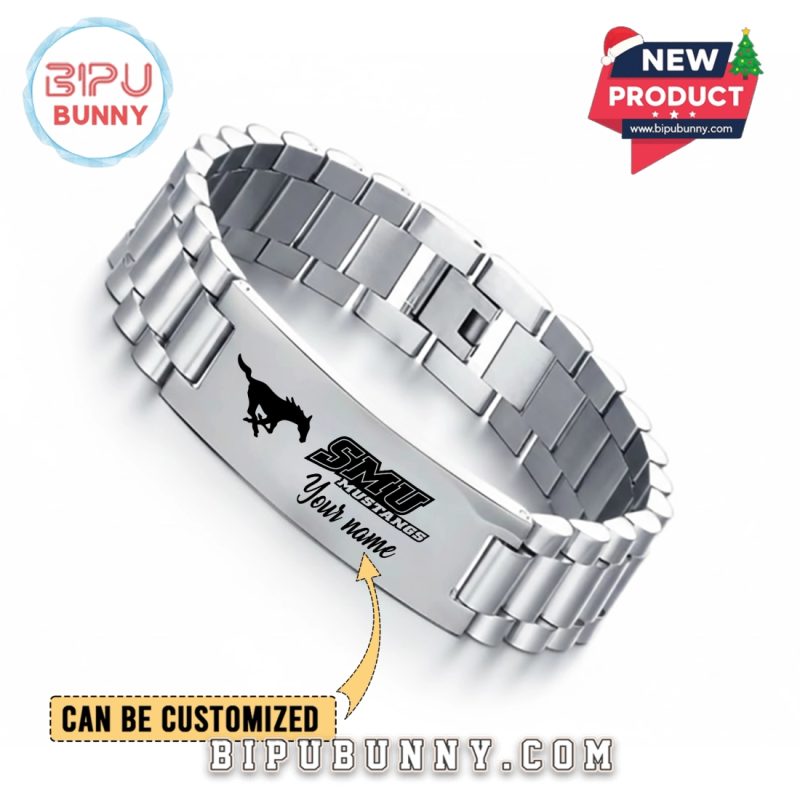 SMU Mustangs Personalized Silver Bracelet