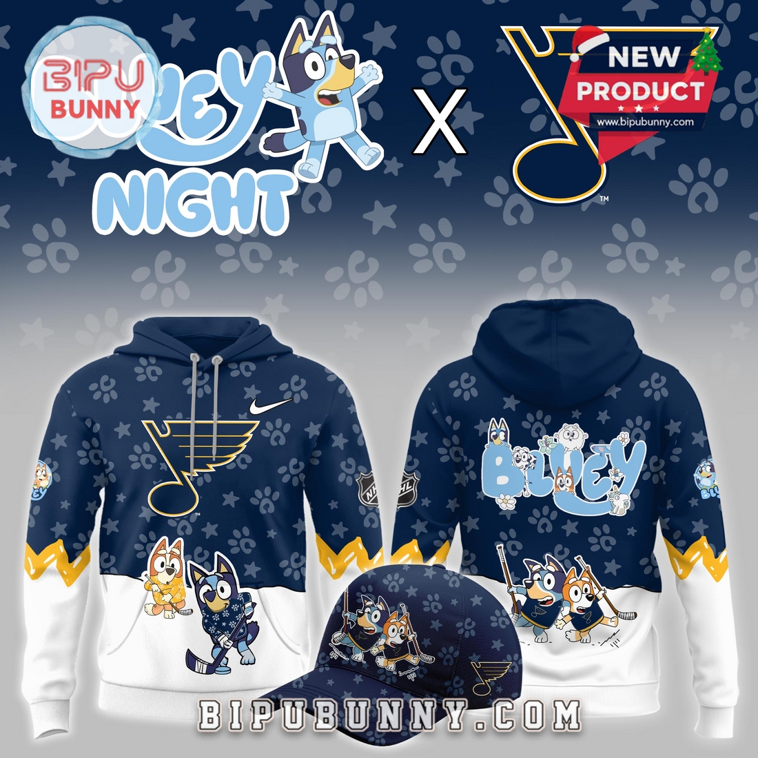 St. Louis Blues NHL Bluey Night Limited Hoodie St. Louis Blues NHL Bluey Night Limited Hoodie