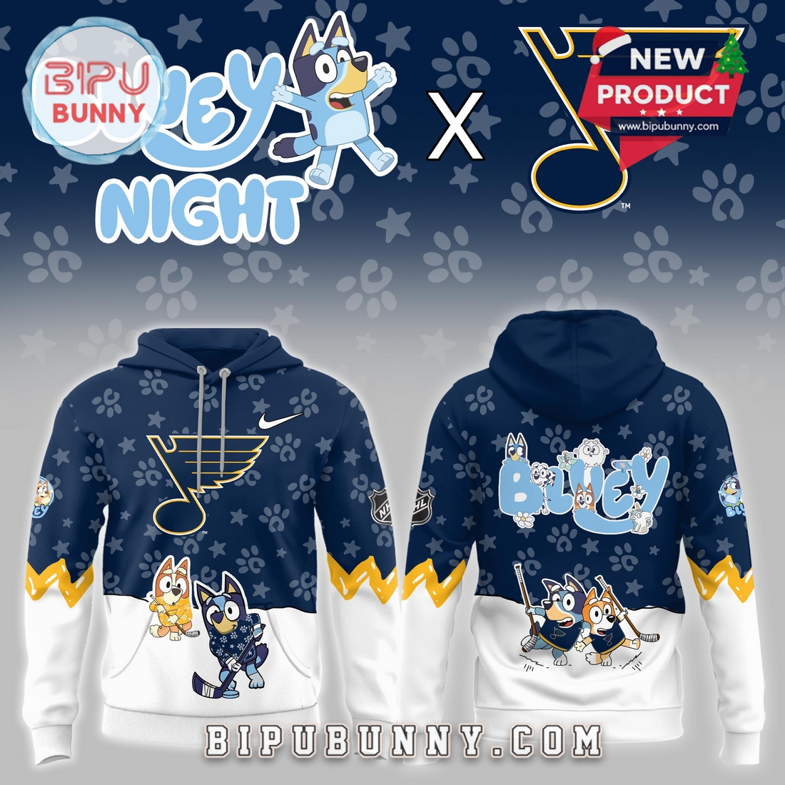 St. Louis Blues NHL Bluey Night Limited Hoodie St. Louis Blues NHL Bluey Night Limited Hoodie