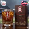 Stanford Cardinal whiskey glass with logo, stadium art, and matching box.!