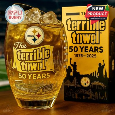 Steelers Terrible Towel 50th Anniversary Whiskey Glass