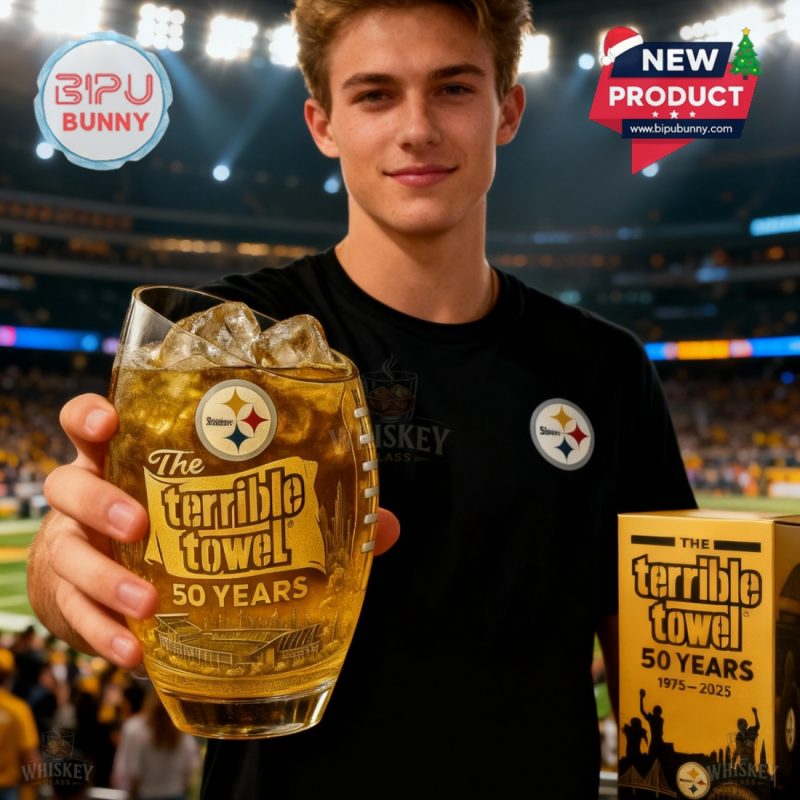 Steelers Terrible Towel 50th Anniversary Whiskey Glass