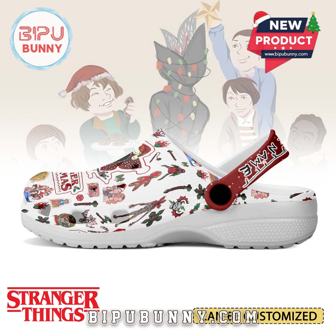 Stranger Things x Christmas Crocs Crocband Clogs Shoes Stranger Things x Christmas Crocs Crocband Clogs Shoes