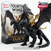 Brick dragon collector model with black body gold accents extended wings and themed box displayed behind on a clean surface!