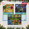 Christmas and Halloween pages from the TMNT 2026 calendar, paired with a vibrant cover featuring multiple turtle character styles.