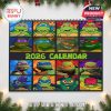 Cover of the TMNT 2026 calendar with a mix of classic and modern turtle character designs presented in a colorful grid layout.