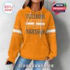Female model in Tennessee hoodie with full front print and casual waffle texture for everyday fan wear!