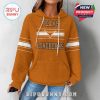 Women's orange Texas Longhorns hoodie featuring collegiate logo and sporty striping on sleeves.