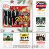 The Beatles 2026 calendar cover showcasing festive firework visuals, bold golden typography, and classic images of the band members!