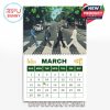 The Beatles March 2026 calendar page with St. Patrick's Day theme, green tones, and the classic crosswalk image from Abbey Road!