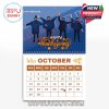 The Beatles October 2026 calendar page celebrating Thanksgiving with playful design, blue and orange tones, and hidden references!