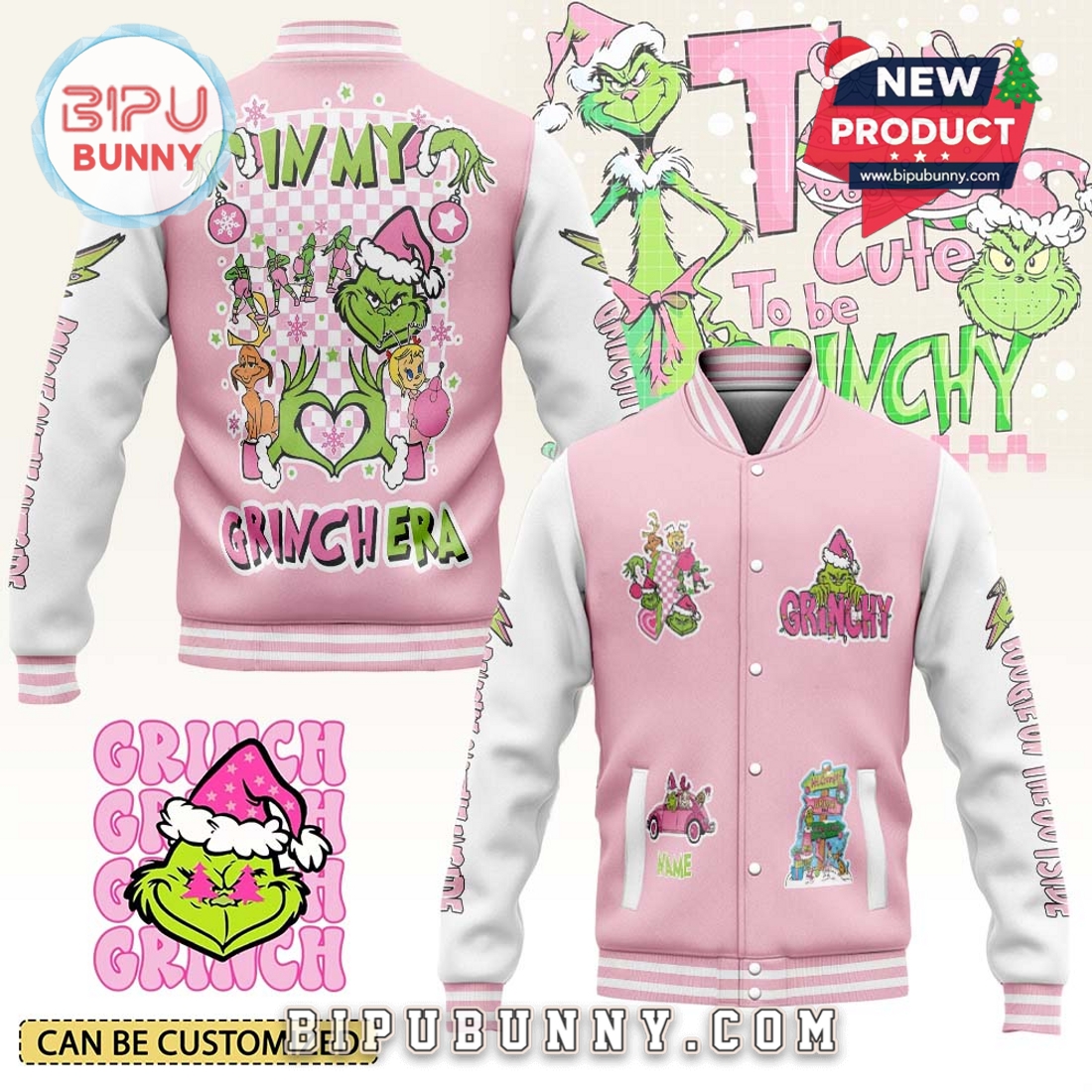 The Grinch Merry Christmas Pink Baseball Jacket The Grinch Merry Christmas Pink Baseball Jacket