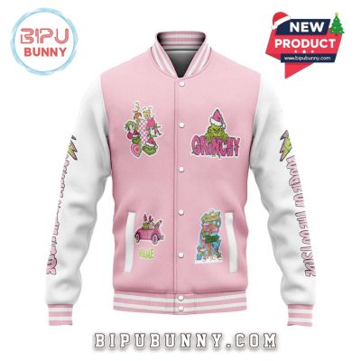 The Grinch Merry Christmas Pink Baseball Jacket