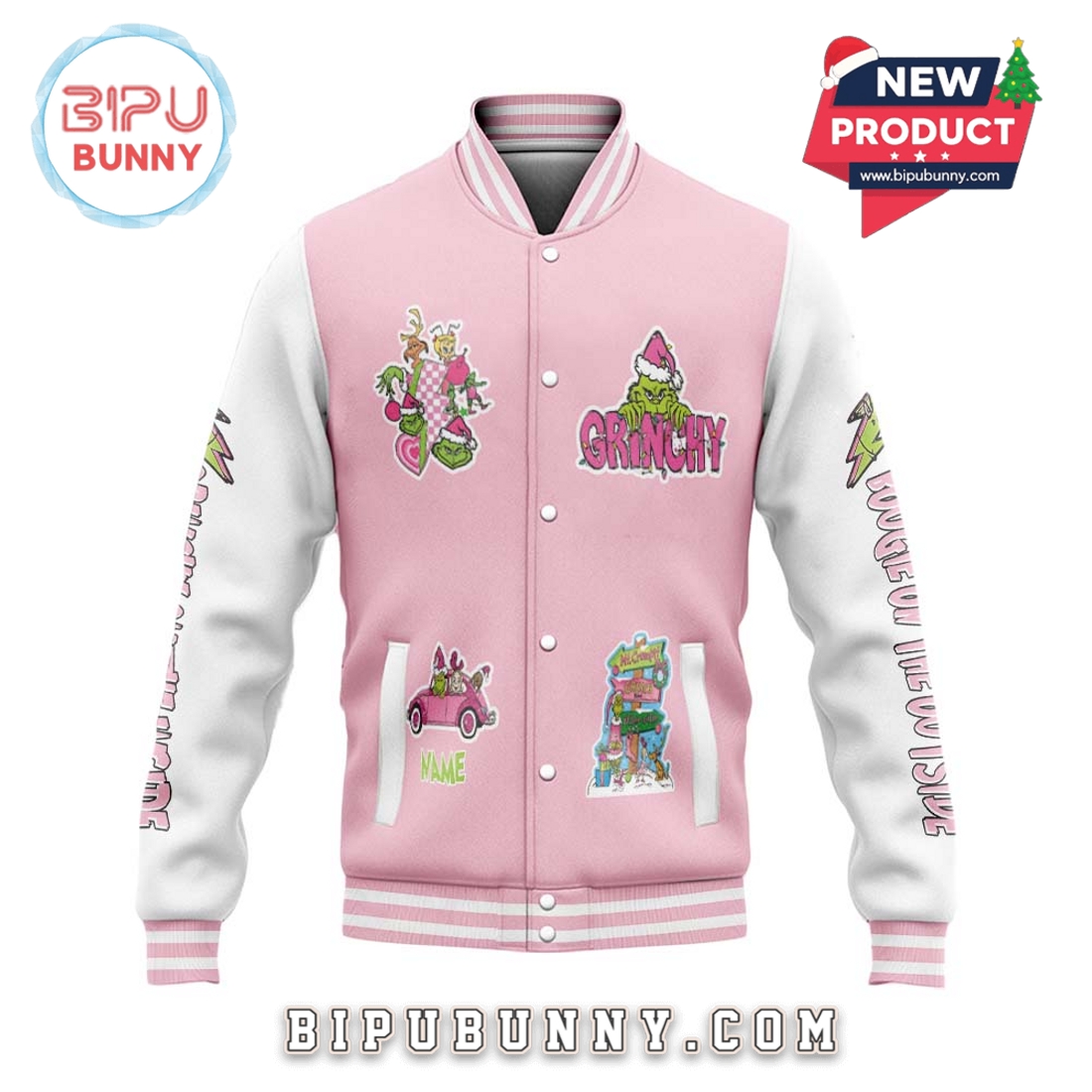 The Grinch Merry Christmas Pink Baseball Jacket The Grinch Merry Christmas Pink Baseball Jacket
