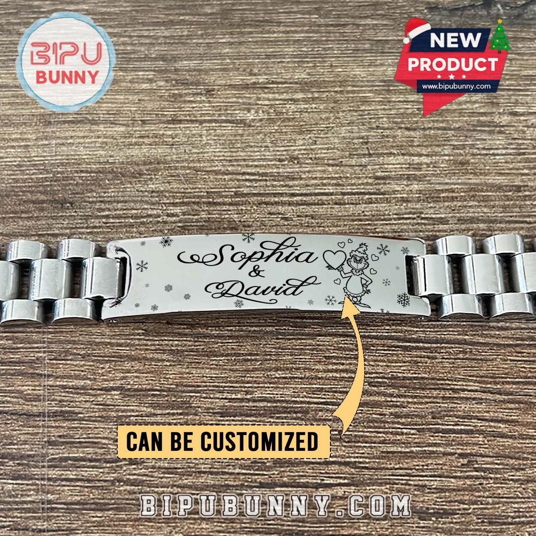 The Grinch x Christmas Personalized Silver Bracelet The Grinch x Christmas Personalized Silver Bracelet