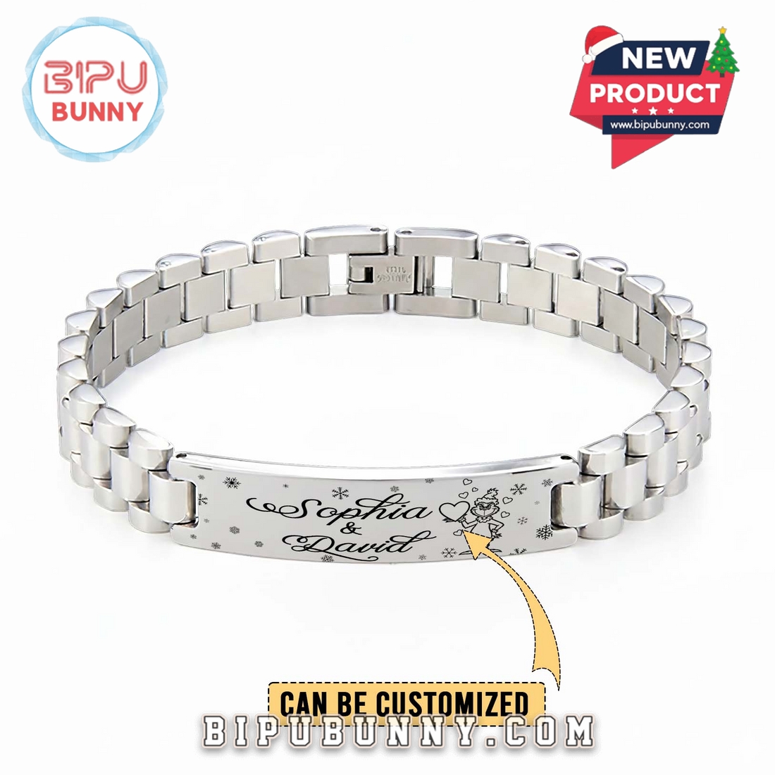 The Grinch x Christmas Personalized Silver Bracelet The Grinch x Christmas Personalized Silver Bracelet