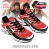 Rock-themed shoes blending music legend visuals and sporty streetwear design in an energetic red-black combo!