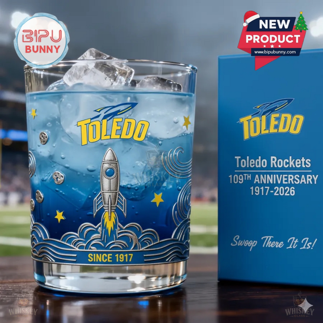 Toledo Rockets football 109th Anniversary Whiskey Glass Toledo Rockets football 109th Anniversary Whiskey Glass