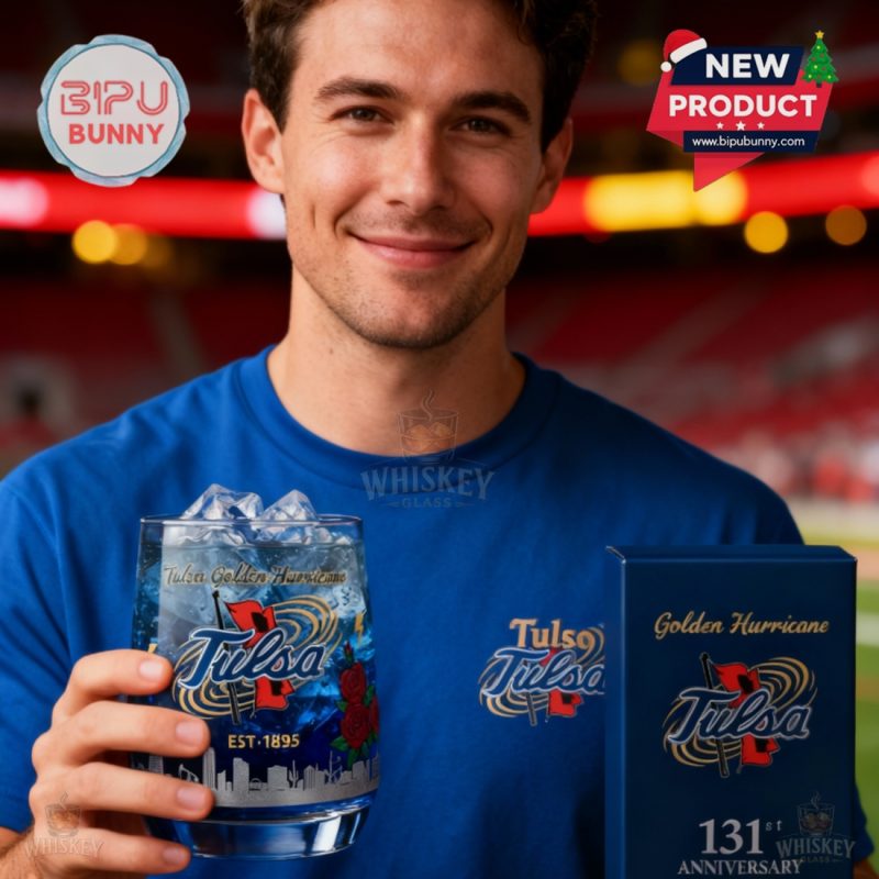 Tulsa Golden Hurricane football 131st Anniversary Whiskey Glass