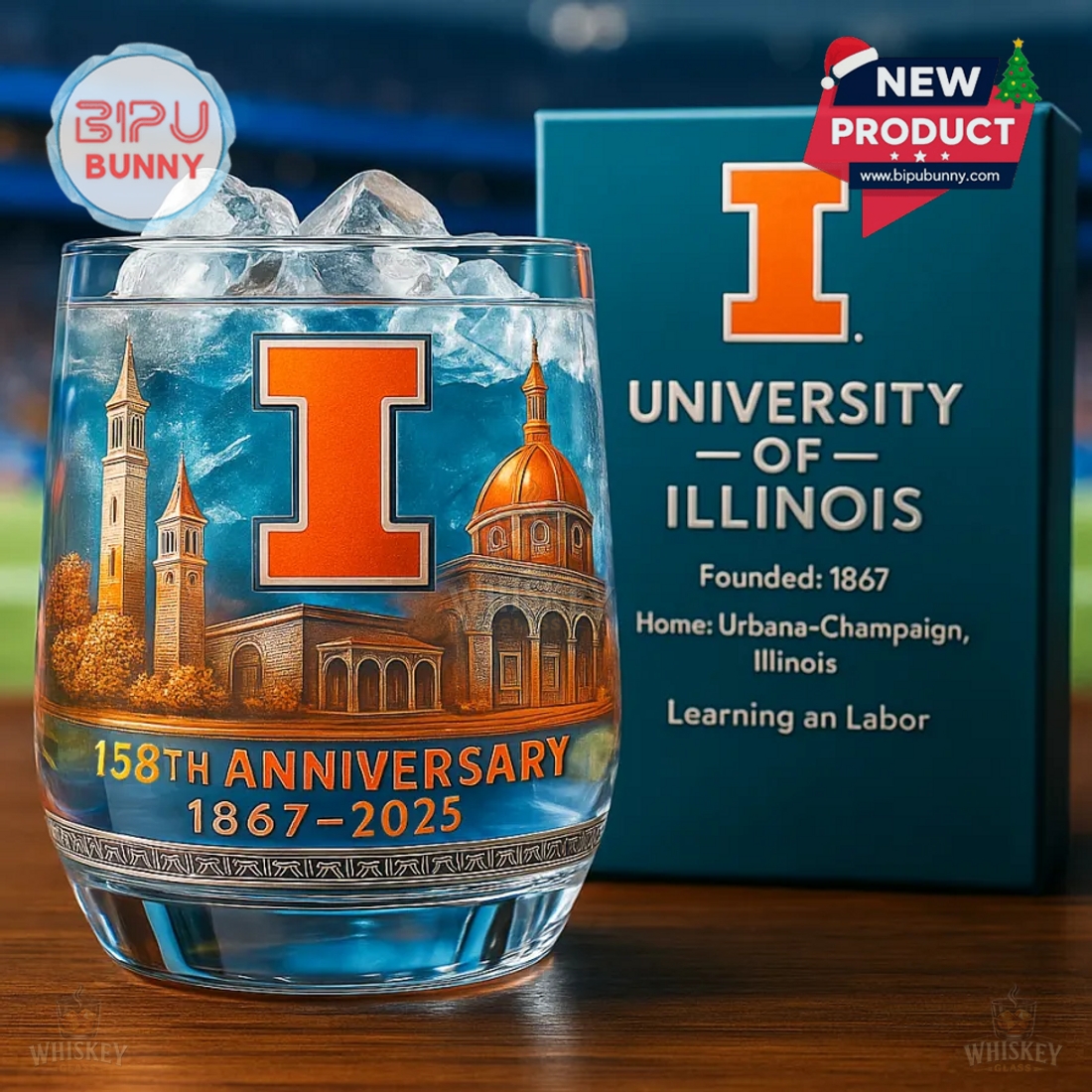 University of Illinois 158th Anniversary Commemorative Whiskey Glass University of Illinois 158th Anniversary Commemorative Whiskey Glass
