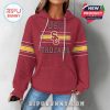 Female model wears USC hoodie with front branding and sleeve striping, showing casual school pride.