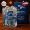 A United States Postal Service 250th anniversary whiskey glass with blue engravings ice filled top and a matching collector display box!