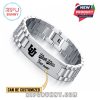 Personalized Utah Utes silver bracelet featuring logo engraving and shiny metal links.