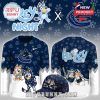 Complete view of the Bluey Night collection for Vancouver Canucks including jersey front, back, and cap with matching Bluey and NHL graphics!