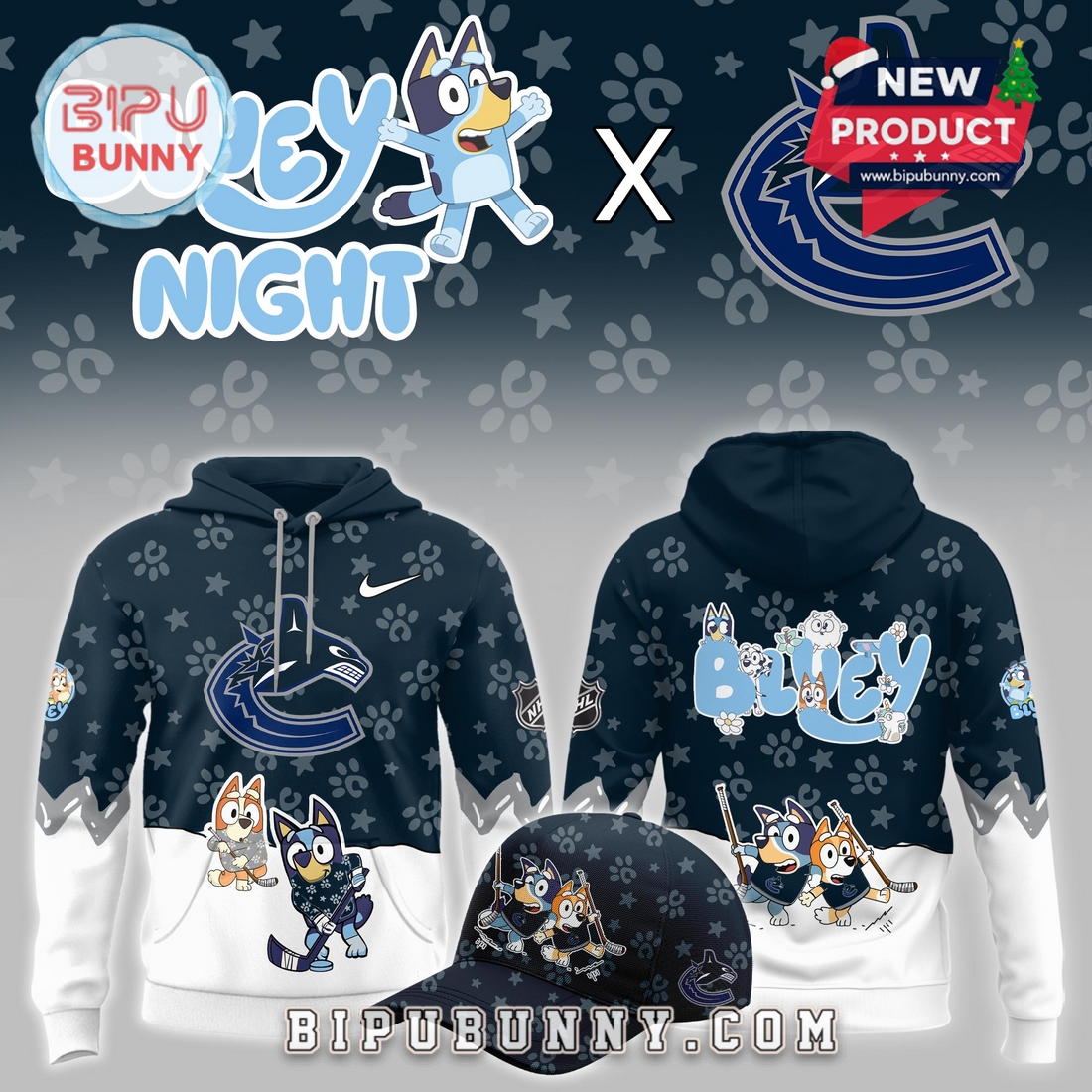 Vancouver Canucks NHL Bluey Night Limited Hoodie Vancouver Canucks NHL Bluey Night Limited Hoodie