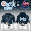 A matching navy hoodie and cap set with cartoon hockey characters and consistent themed design!