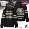 Black waffle-knit hoodie with Vanderbilt graphics on front and large skull football helmet illustration on back!