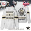 White Vanderbilt hoodie with signature front branding and powerful skull and helmet graphic with motivational fan slogan on back!