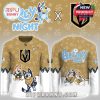 Flat design view of Vegas Golden Knights Bluey Night hockey jersey with cartoon characters and NHL branding!