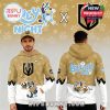 Man wearing sand gold Bluey Night Las Vegas Golden Knights hoodie with cartoon dogs playing hockey!