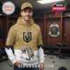 Las Vegas Golden Knights Bluey Night hoodie worn in locker room with cartoon dog hockey design!