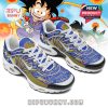 Blue Dragon Ball sneakers featuring manga illustrations, gold side panels, and classic white TN midsole for comfort and style!