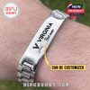 Virginia engraved silver bracelet worn on wrist featuring custom name engraving.