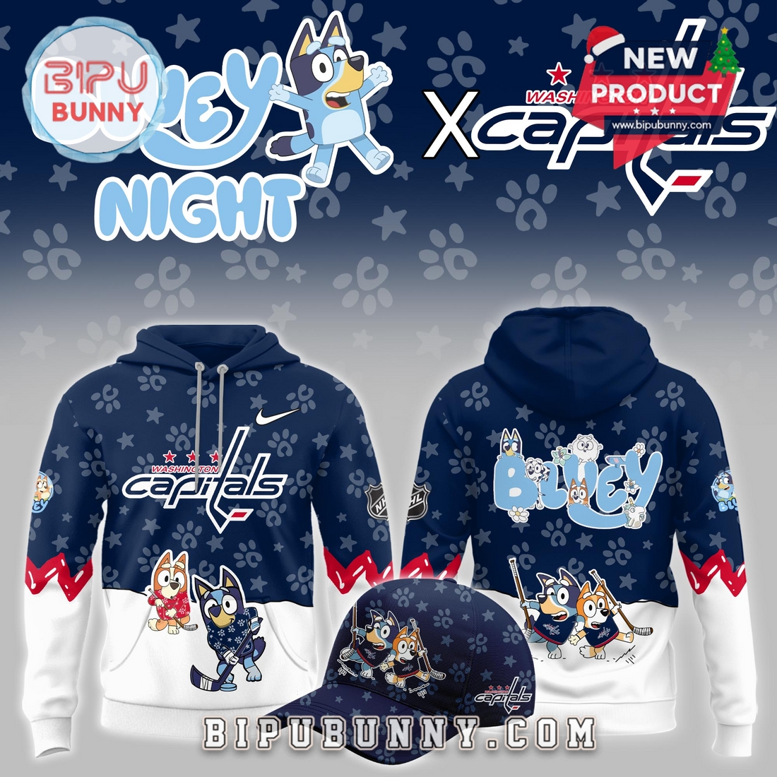 Washington Capitals NHL Bluey Night Limited Hoodie Washington Capitals NHL Bluey Night Limited Hoodie