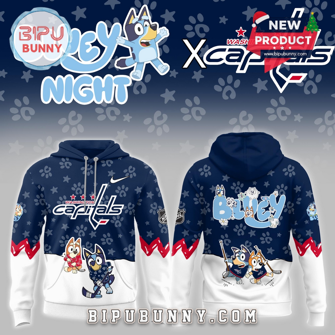 Washington Capitals NHL Bluey Night Limited Hoodie Washington Capitals NHL Bluey Night Limited Hoodie