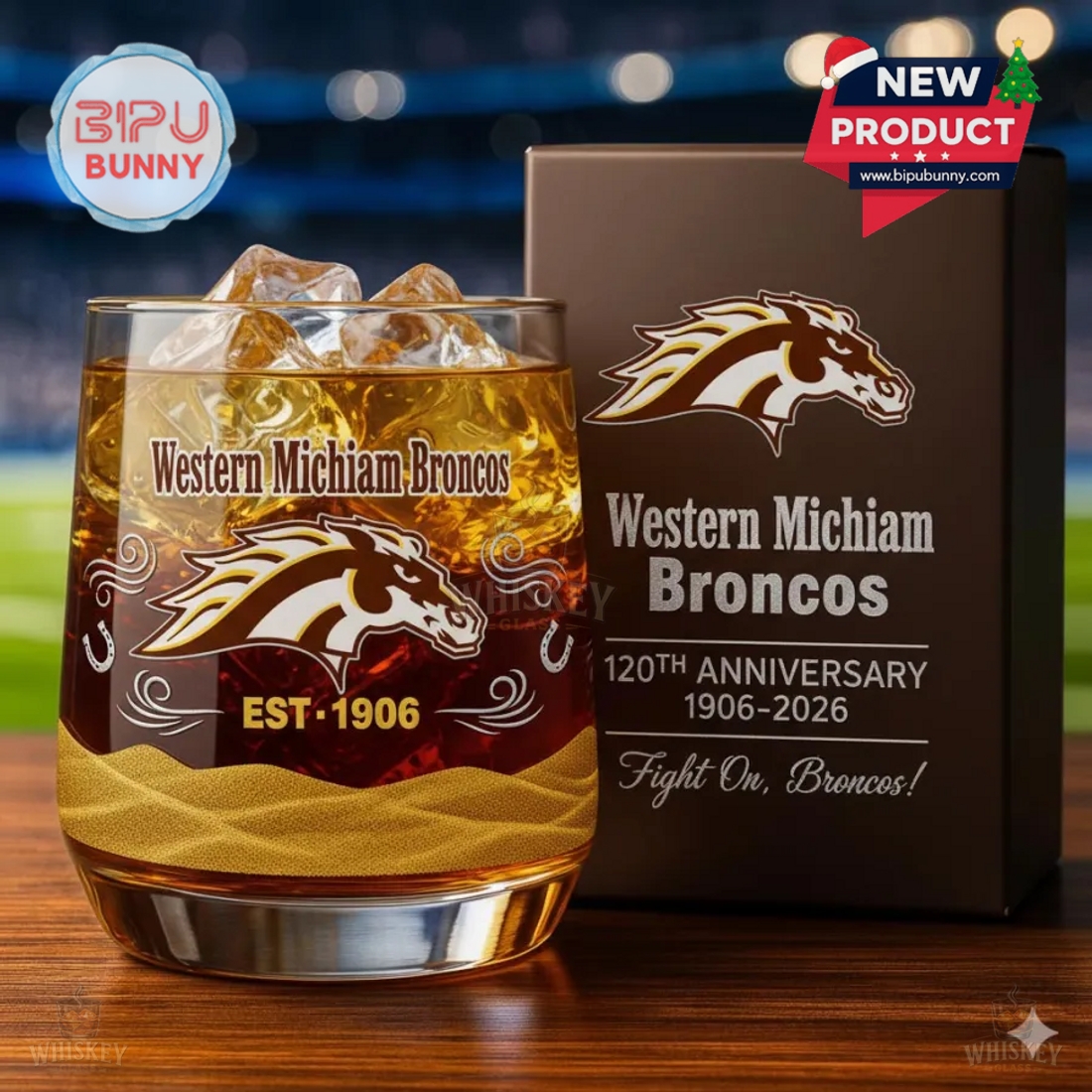 Western Michigan Broncos 120th Anniv ersary Whiskey Glass Western Michigan Broncos 120th Anniv ersary Whiskey Glass