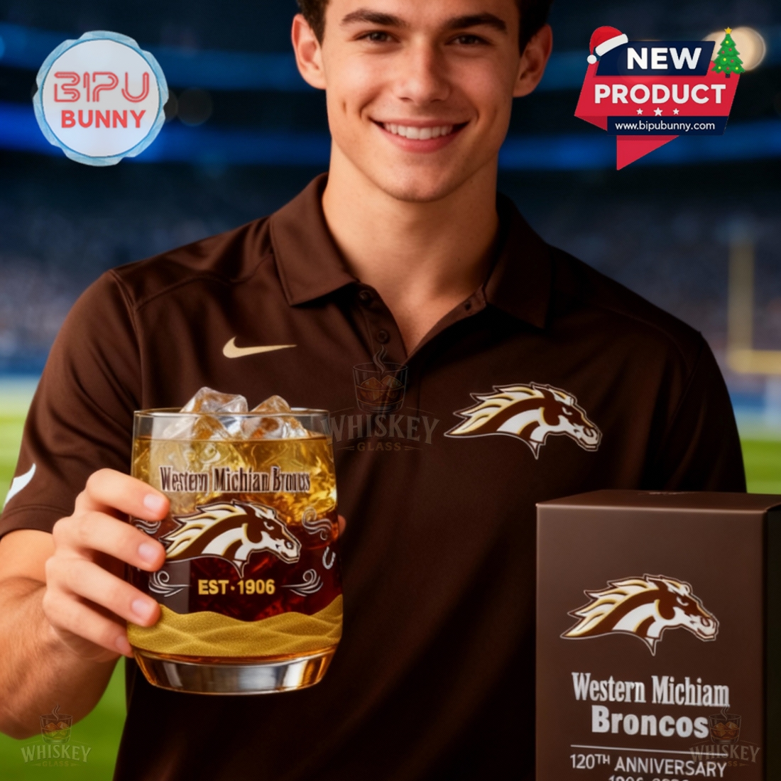 Western Michigan Broncos 120th Anniv ersary Whiskey Glass Western Michigan Broncos 120th Anniv ersary Whiskey Glass