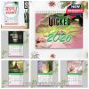 A collage view of the Wicked 2026 calendar showing the cover and selected monthly designs in soft green and pink colors!
