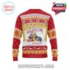 Rear design of colorful Christmas sweater featuring heartwarming illustration of Pooh and friends with a seasonal message.