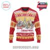 Front view of Winnie the Pooh Christmas sweater with playful characters, gift scene, and cozy festive message.