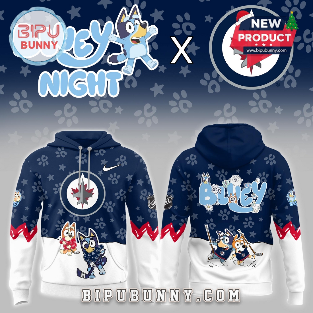 Winnipeg Jets NHL Bluey Night Limited Hoodie Winnipeg Jets NHL Bluey Night Limited Hoodie