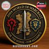 World of Warcraft collector coin with sword map and faction symbols on a dark fantasy coin!
